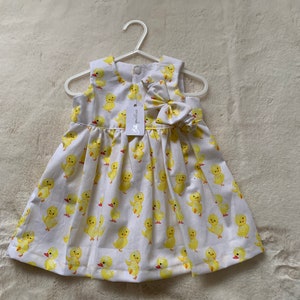 Baby Sundress & Headband: White Cotton Chick Duckling Print
