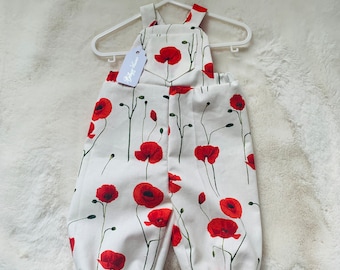 Baby poppy overalls, baby girl dungarees, toddler dungarees, baby poppy dungarees, poppy remembrance outfit, baby summer outfit, baby gift
