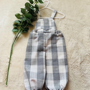 unisex baby dungarees, baby linen dungarees, baby summer dungarees, toddler linen dungarees, baby checked overalls, gender neutral baby