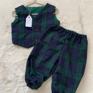 Baby tartan outfit, black watch tartan, baby tartan waistcoat, baby wedding outfit, tartan pageboy suit, First birthday outfit, baby baptism
