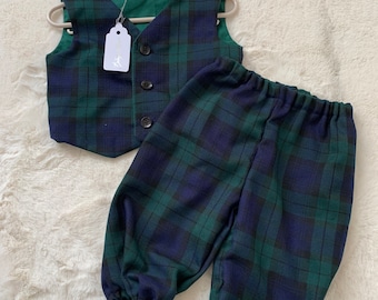 Baby tartan outfit, toddler tartan outfit, black watch tartan, baby tartan waistcoat, baby wedding outfit, baby baptism outfit