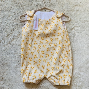 Lemon Print Baby Romper: Butter Yellow Jersey, Unisex Outfit
