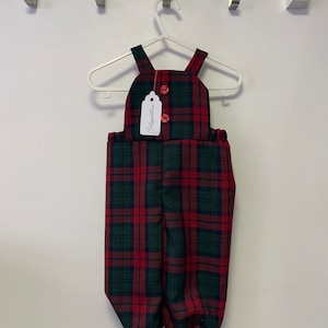 Uniseks geruite babytuinbroek: rode en groene geruite outfit, babykerstoutfit, babykerstcadeau