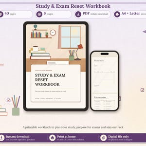 Study Planner Printable, Exam Prep Workbook, Revision Tracker, Student Planner, Study Schedule & Exam Countdown PDF, A4 US Letter