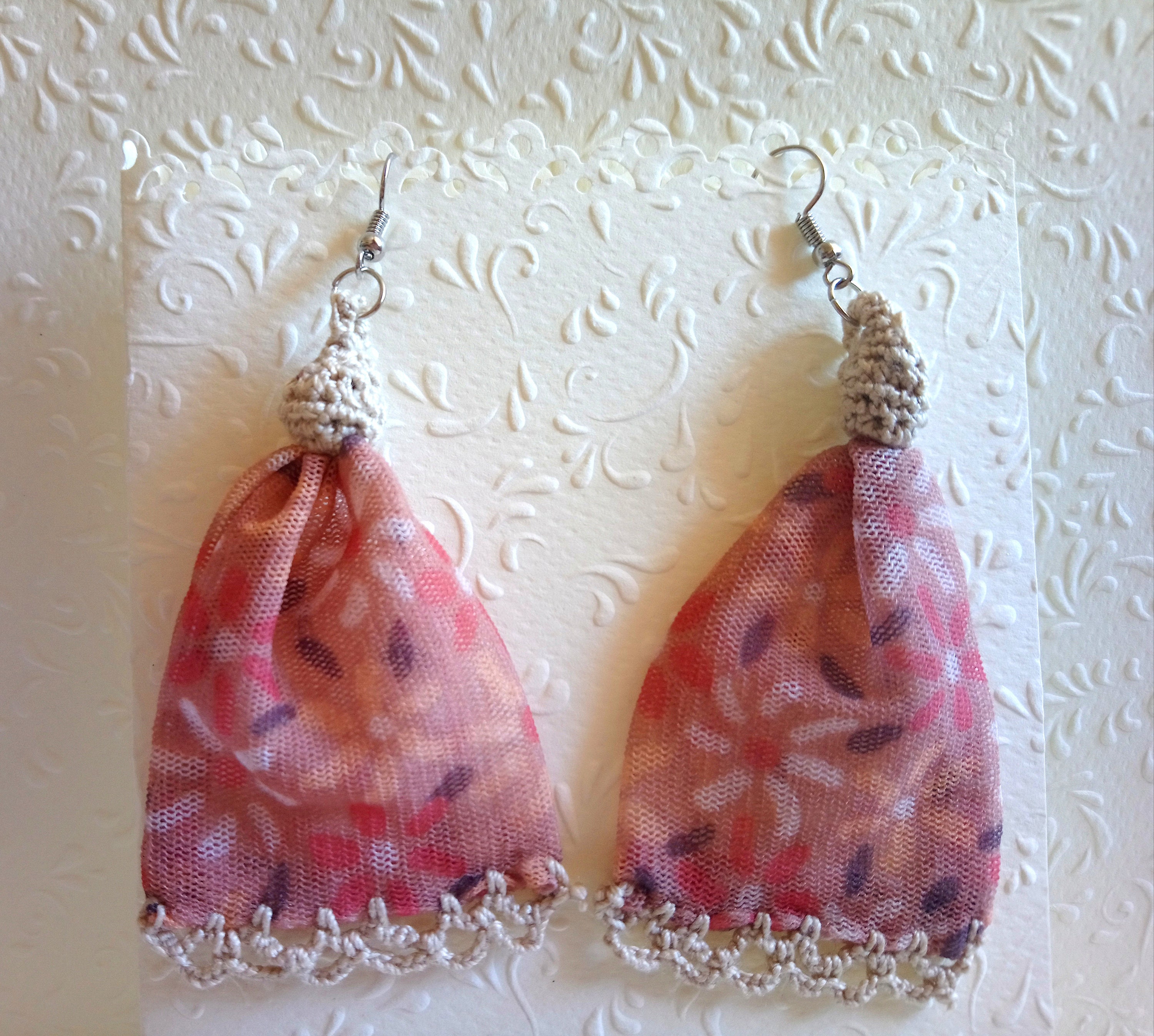 Crochet tassel earrings Long textile dangle earrings Unique Etsy