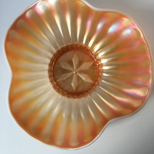 Peach opalescent carnival glass bowl