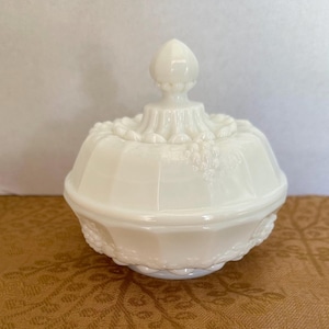Westmoreland Milk Glass Covered Candy Dish with Grapes