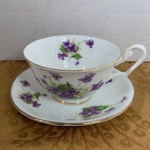 Clarence Purple Flower Tea Cup and Saucer