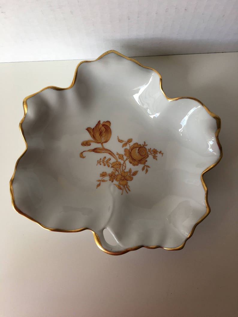 White and Gold Limoges Leaf Dish Etsy