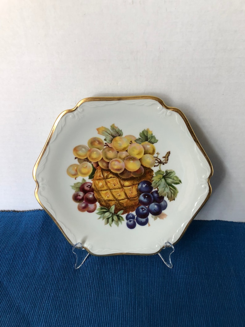 Mitterteich Bavaria Germany Fruit Plates Gold Trim