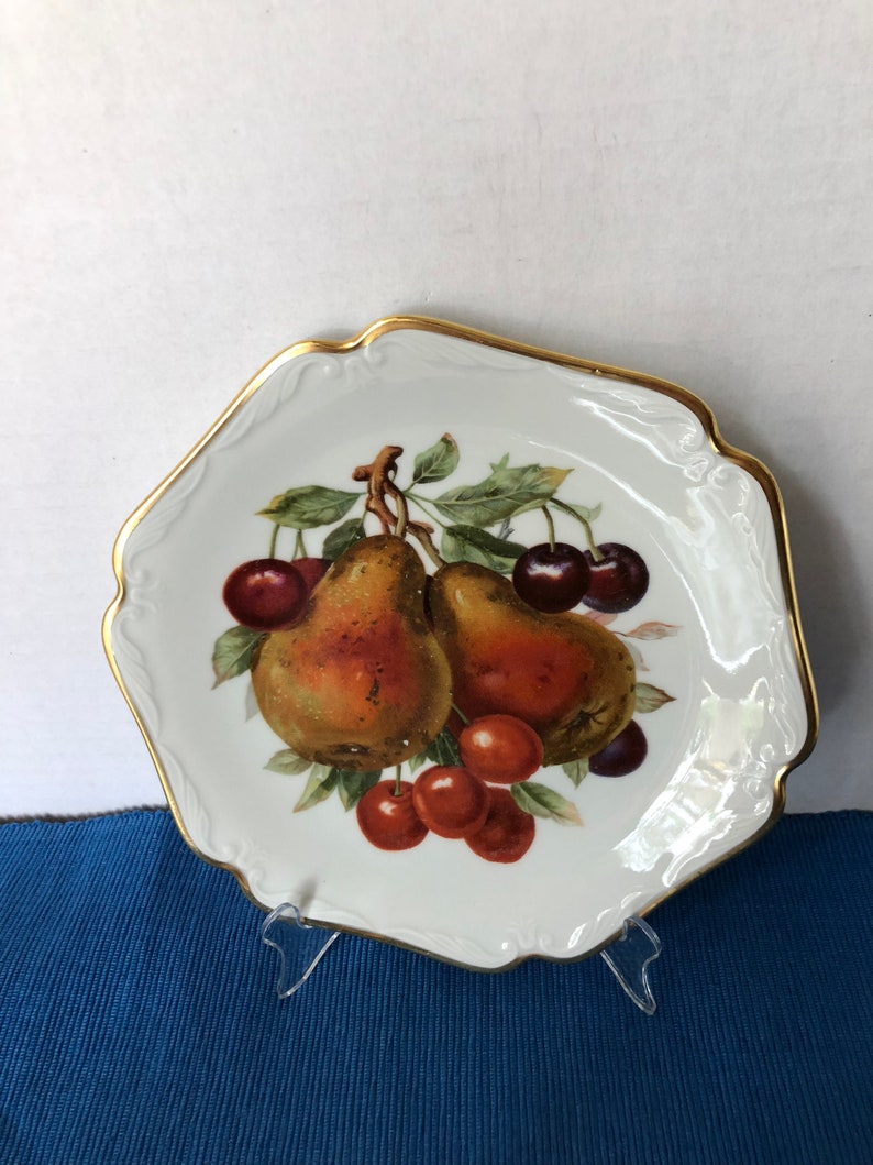 Mitterteich Bavaria Germany Fruit Plates Gold Trim