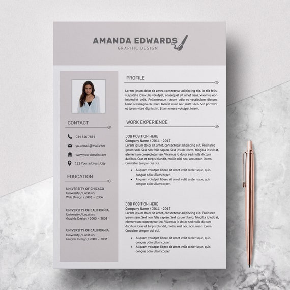 Modern Resume Template Professional Resume Template Word Etsy India