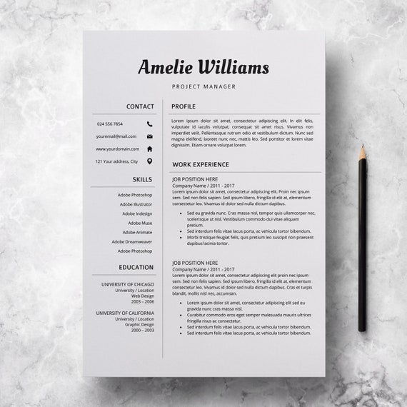 Modern Resume Template Professional Cv Design Cv Template For Word Creative Resume Resume Design Template Instant Download