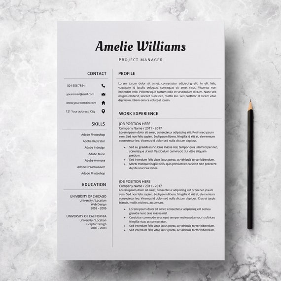 Modern Resume Template Professional Cv Design Cv Template Etsy