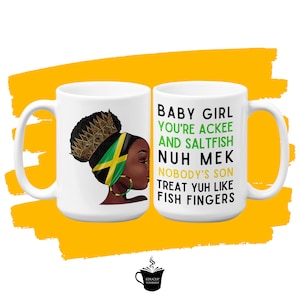 Inspirational Jamaican Large Mug 15oz | Ackee & Saltfish | Black Woman | Afro Woman | Jamaican Woman