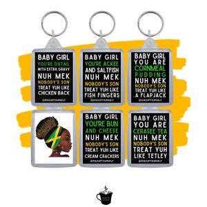 SINGLE Inspirational Jamaica Keyrings | Oxtail | Ackee + Saltfish | Cornmeal Porridge | Wray + Nephew | Sweet Potato Pudding | Spice Bun