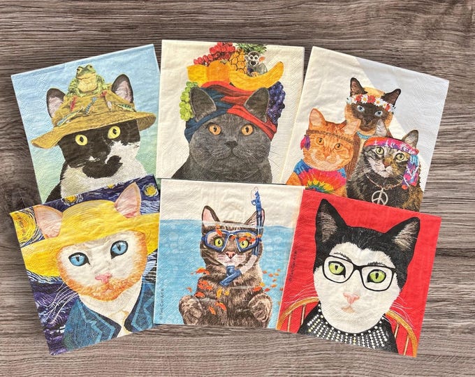 Famous Artists as Cats! Decopauge and Paper Crafting; Napkins.