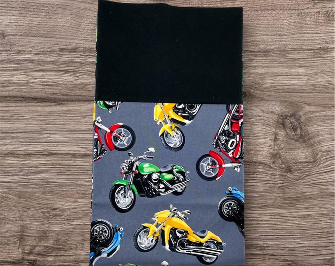 Start your engines with this super cool motorcycle pillowcase/Queen Size Pillowcase/Childhood Cancer Donation with purchase!!!