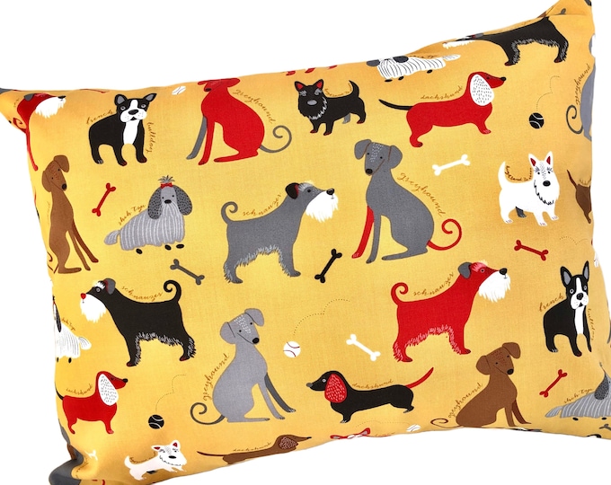 Set of 2 Classy Canines Dog pillowcases. Vintage, Retired Robert Kaufman fabric by Pink Light Design !  Set of Two 12” by 16” Pillowcases.