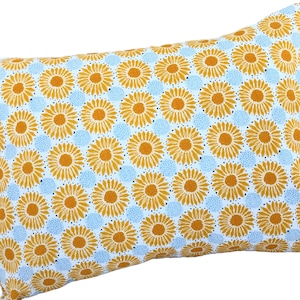 Sunflowers, Yellow/Orange with Baby Blue accents.  Spring has Sprung!  Childhood Cancer Donation w/ purchase!