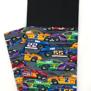 Handmade Race Car Queen Pillowcase: Cotton Auto Racing Bedding.