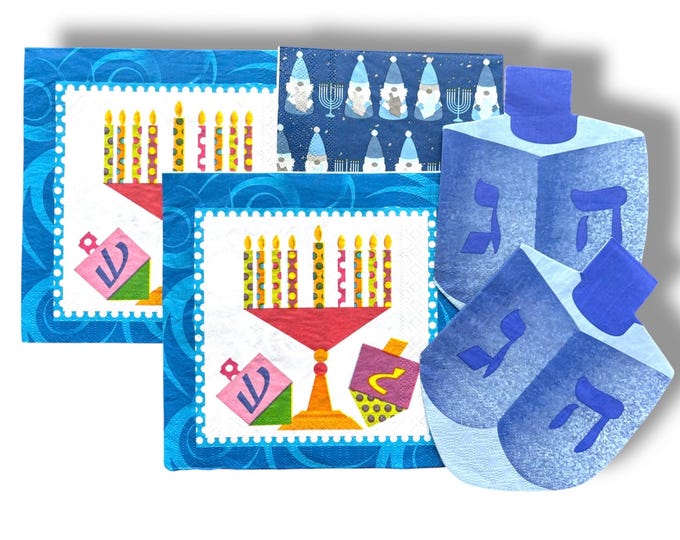 Hanukkah Napkin Set;  Decopauge and Paper Crafting;  Napkin Bundle, one of a kind Set!