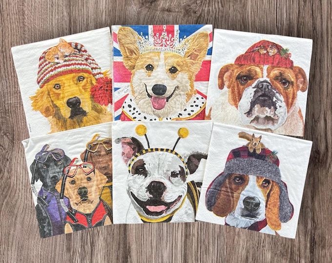 Comical Dog napkin bundle, Decopauge and Paper Crafting.