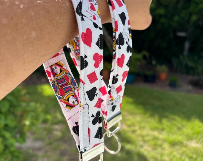 Keyring, Keyfob, Wristlet for your keys! Ace, Spades, Clubs and Diamonds and a few cards showcase this key holder!