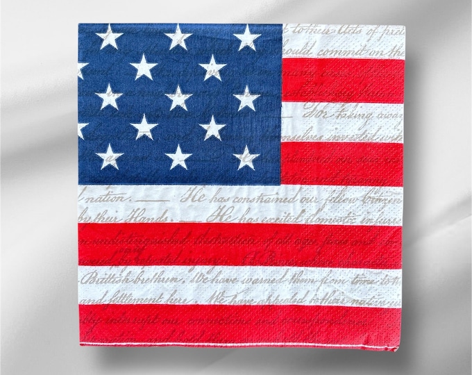 American Flag Patriotic Stars and Stripes Paper Napkin (Set of 3). Use for Crafts or Decopauge.