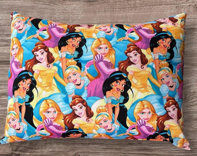 Disney Princess Pillowcover featuring Belle, Cinderella, Jasmine and Rapunzel!  “12in by 16” travel size”.