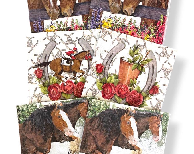 Horse Napkins! Floral Necklaces, The Derby, and Winter Wonderland Horses: Decoupage Paper Crafting.