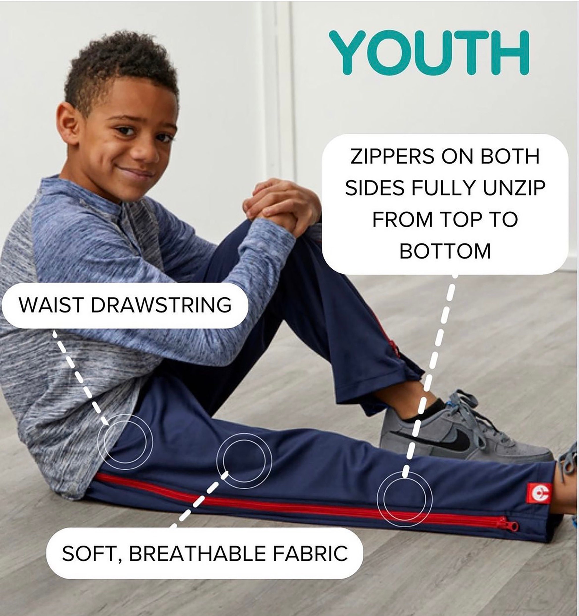 Adaptive Pants Kids Heavyweight Post Surgery Recovery Tear Away Pants Pants for Casts AFOs Zipper Pants Boys Girls
