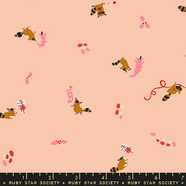 Jolly Darlings "Tanuki in Pale Peach" by Ruby Star Society (1/2 yard increments cut continuously or Fat Quarter)