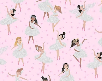fat 1/4s Ballet Dancer Ballerina Fabric 100% cotton.Pink with Glitter CM6002 fat 1/4s Ballet Dancer Ballerina Fabric 100% cotton.Pink with Glitter CM6002