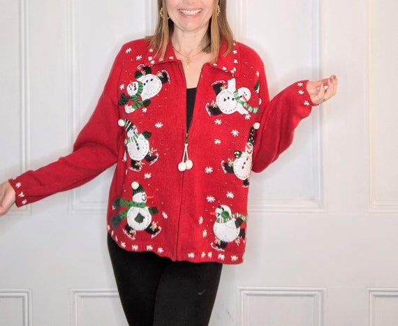 Vintage Christmas Sweater Red Cardigan 