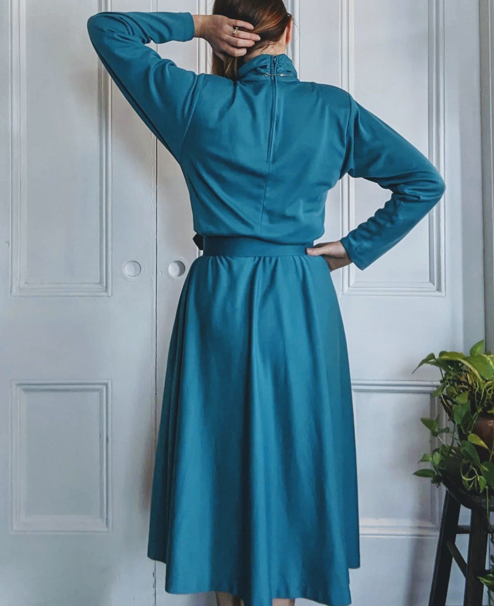 Vintage 80s Turtleneck Midi Dress in Turquoise with Belt and | Etsy