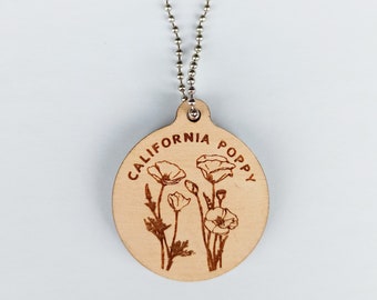 Floral keychain California Poppy keychain Engraved keychain Wood Key Chain Cute gift for her Flower design Line art Gift for him Key arts