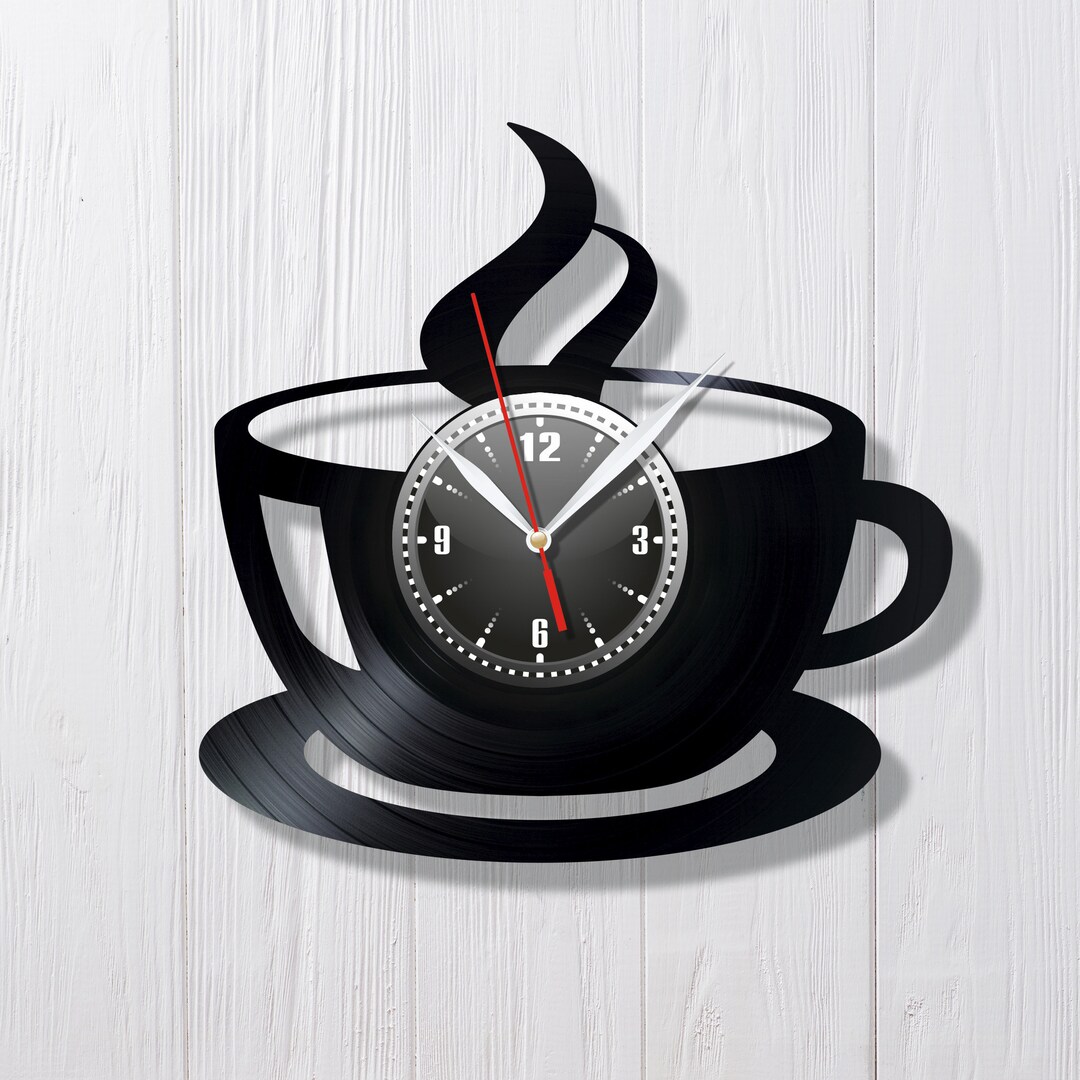 Cup of Coffee Kitchen Clock Record Clock Coffee Clock Kitchen Clock