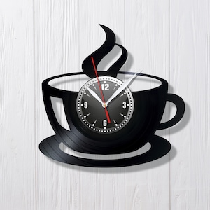 Kopp kaffe Köksklocka Skivklocka Kaffeklocka Köksklocka Present till kvinna Restauranginredning Köksnöje Unik klocka Dekordel