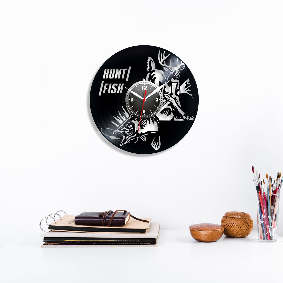 Record Clocks Fishing Hunt Fish Funny Fisherman Fishing Clock Fishing
