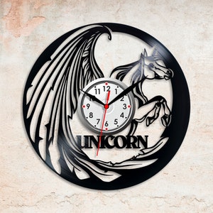 Unicorn horloge Record horloge Unicorn cadeau d’horloge de pépinière pour fille Nouveau cadeau de bébé Baptême cadeau Horloge maison Horloge Jolie licorne art