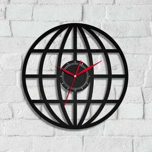 Globe klok houten klok muur klok aarde Globe wereld kaart geografie Wall Art witte klok unieke giftidee vrienden Globe klok zonder nummer