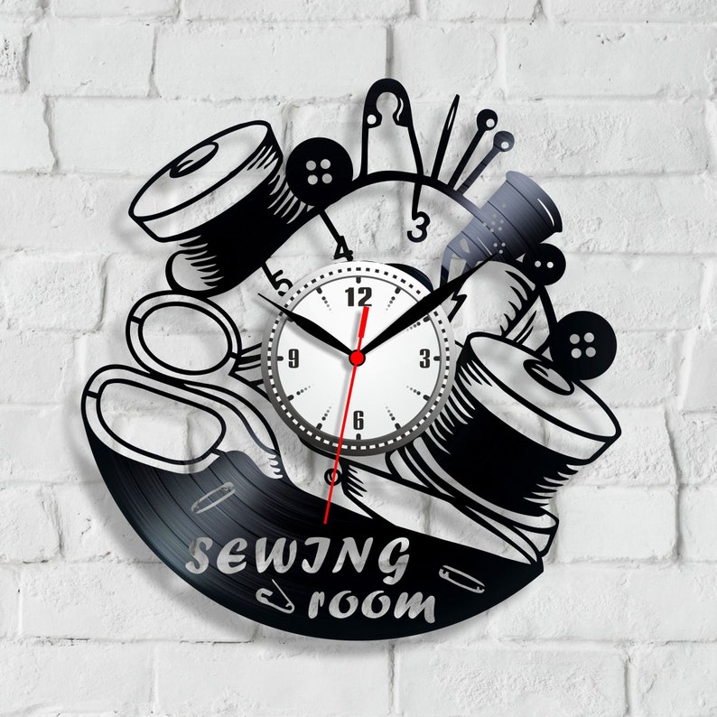 Sewing Wall clock Sewing machine Clock online Sewing instruments Gifts for woman Sewing quotes Sewing room art Handmade craft Xmas presents Style 2