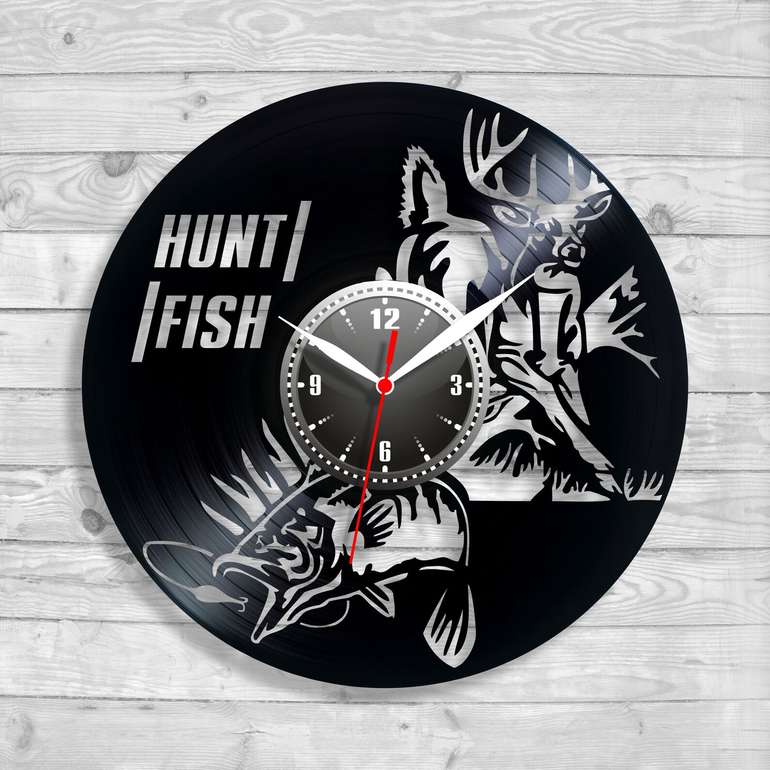 Record Clocks Fishing Hunt Fish Funny Fisherman Fishing Clock Fishing