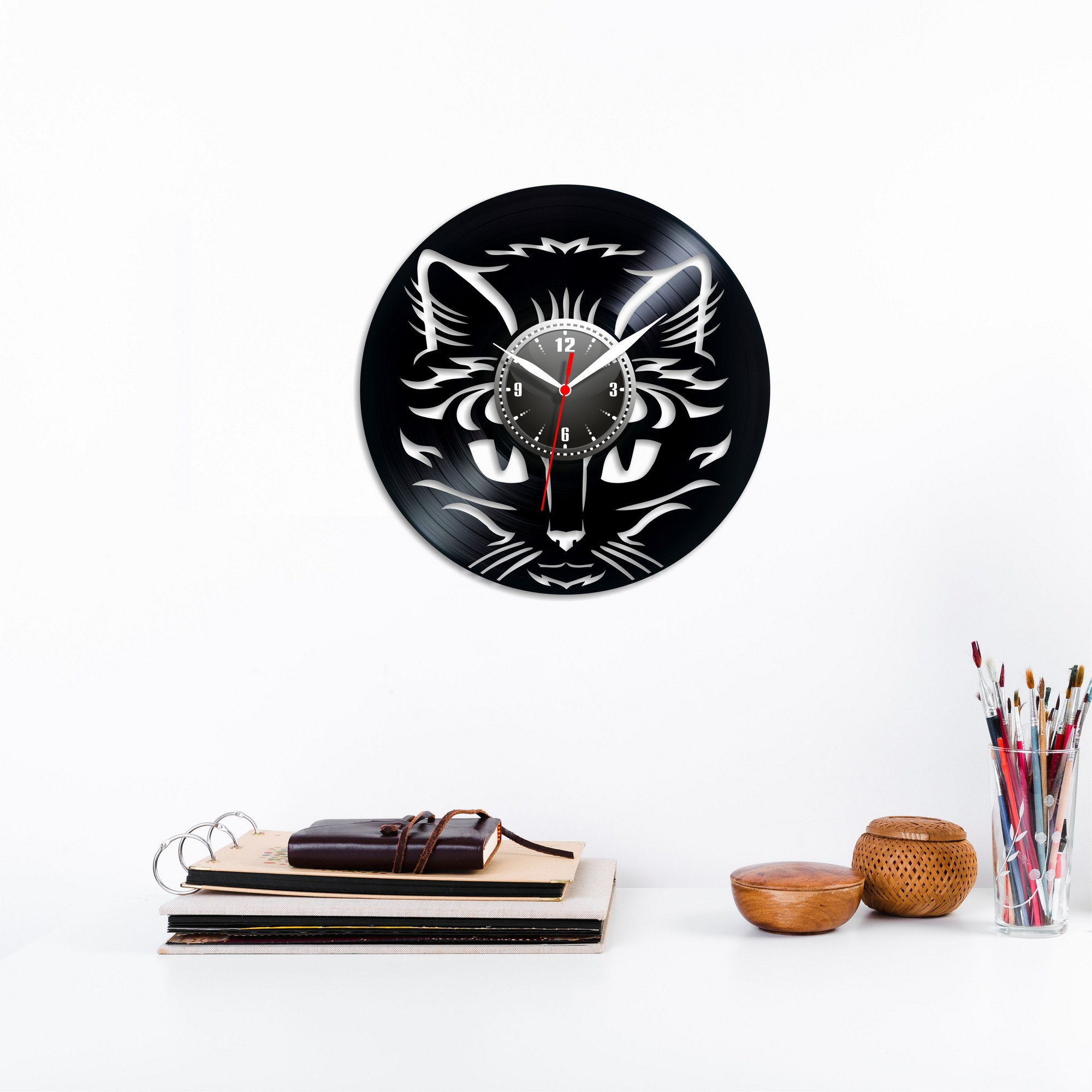Human Cat Clock Cat Clock Record Clock Face Cat Clock Kids Clock Animals Clock Cat Gift ...