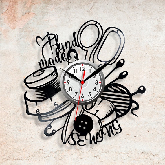Sewing Clock Wall Clock Crafted Sewing Patterns Sewing Labels Etsy