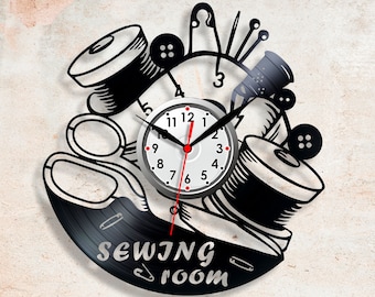 Sewing Wall clock Sewing machine Clock online Sewing instruments Gifts for woman Sewing quotes Sewing room art Handmade craft Xmas presents