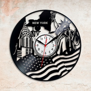 Horloge record New York NY record New York cadeau Meilleur ami cadeau Office décor NYC horloge art Décor New York Print décoration maison Black clock cadeaux