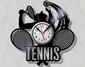 Clock tennis Record clocks Big Tennis decor Tennis clock Clocks sport theme Gifts Wall clocks art Customized tennis Tennis racket art