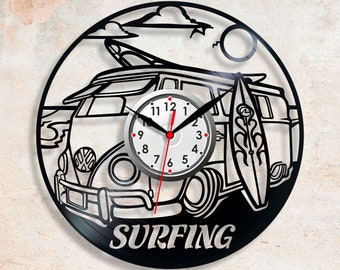 Surf Orologi record Opere d'arte surf Decorazione record Surf Up Regali estivi Surfer non ticchettio Surfboarding Presente per bambini Sport acquatici